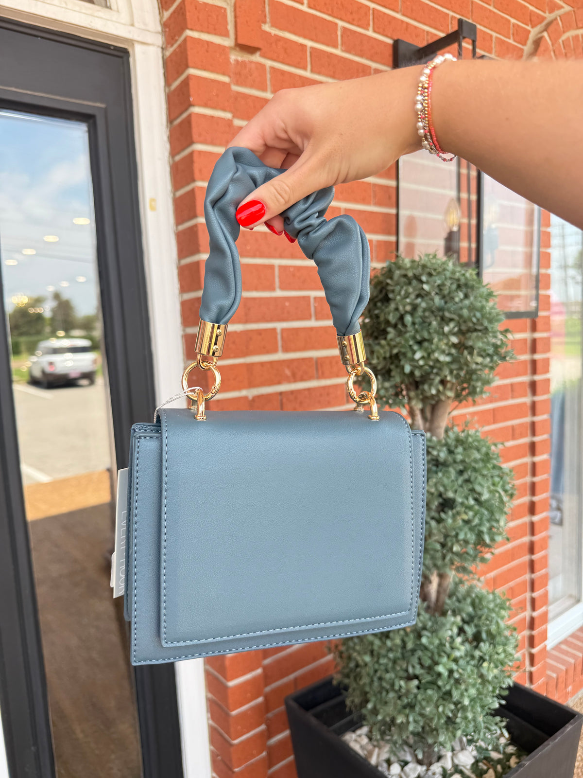 J&C- Teal Ruched Handle Bag