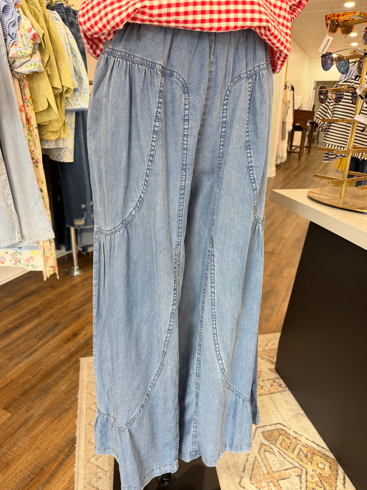 Doe and Rae- Dark Denim Elastic Waist With Side Pocket