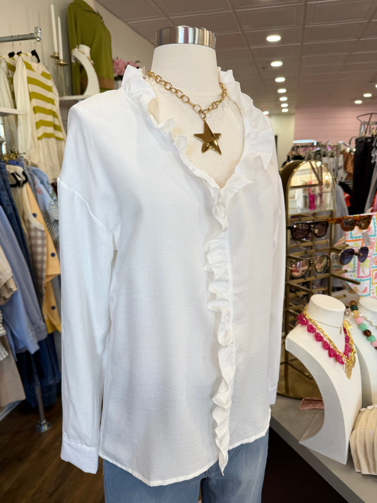 LS- White Ruffle Top