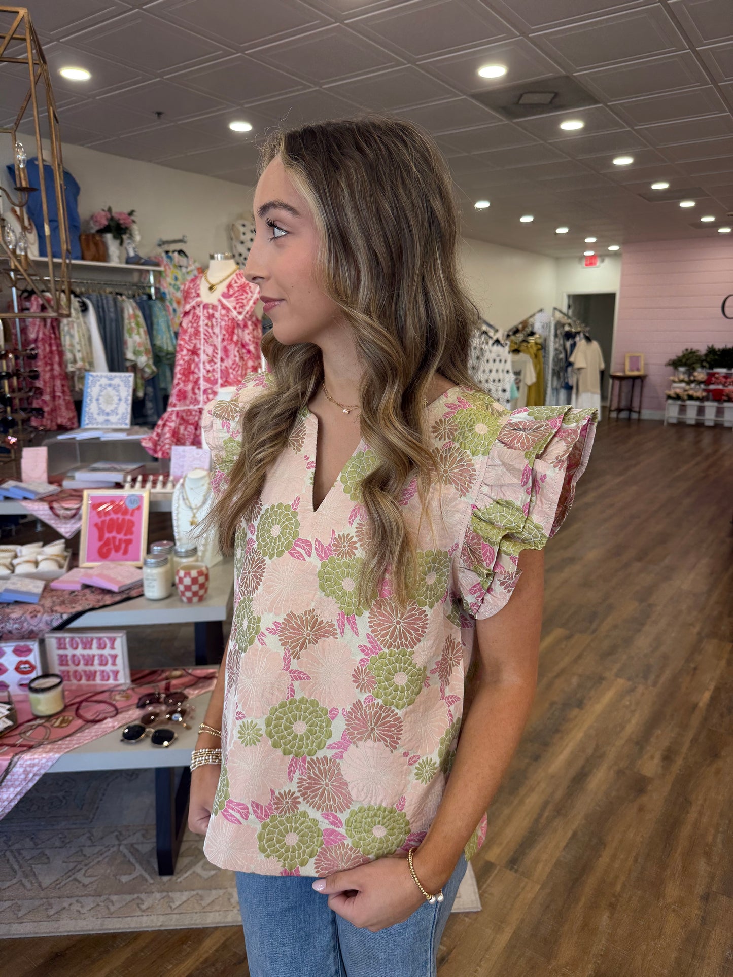 JODIFIL Beige Floral Ruffle Top