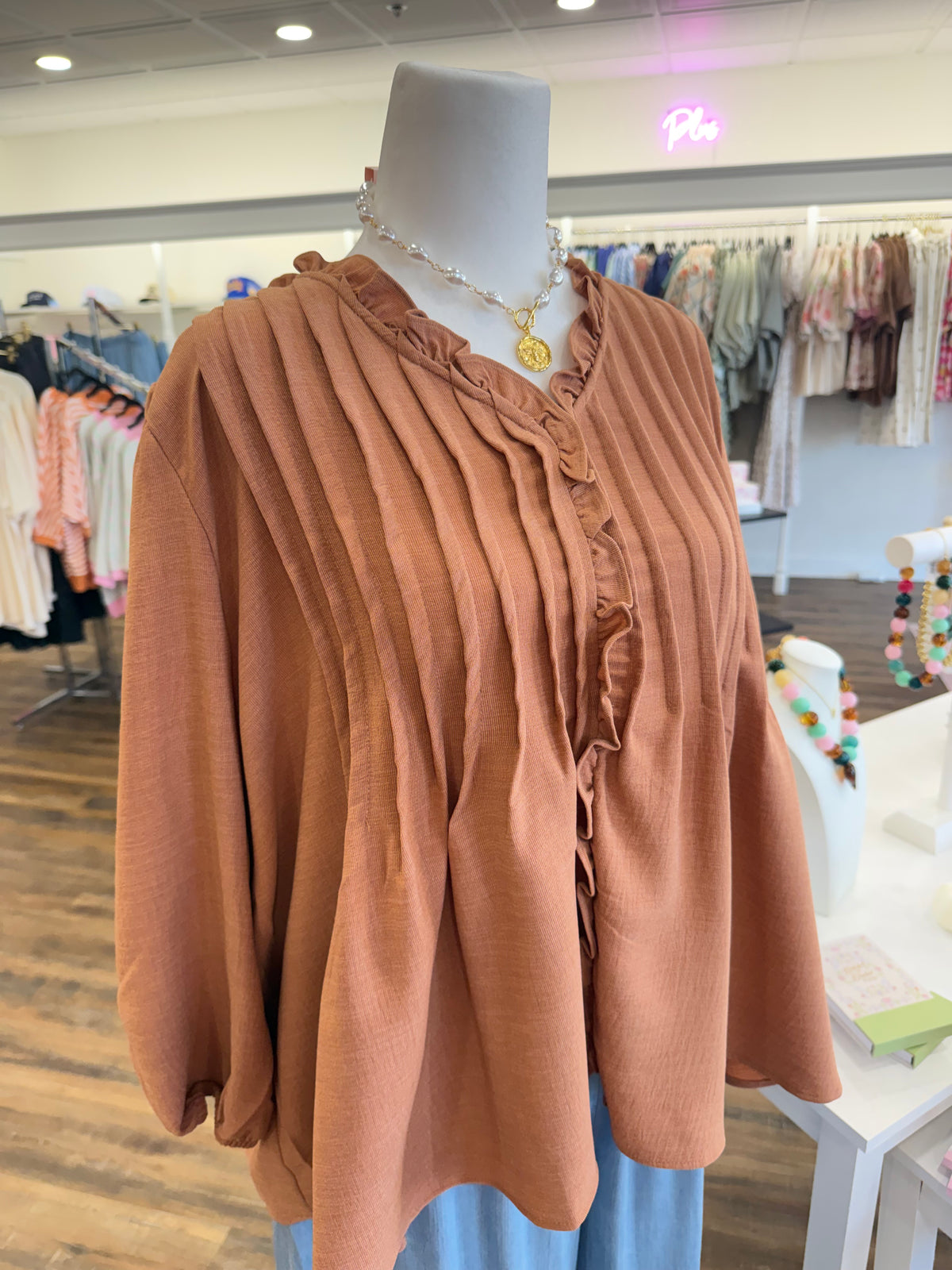 BP- Plus Light Terracotta Ruffle Top