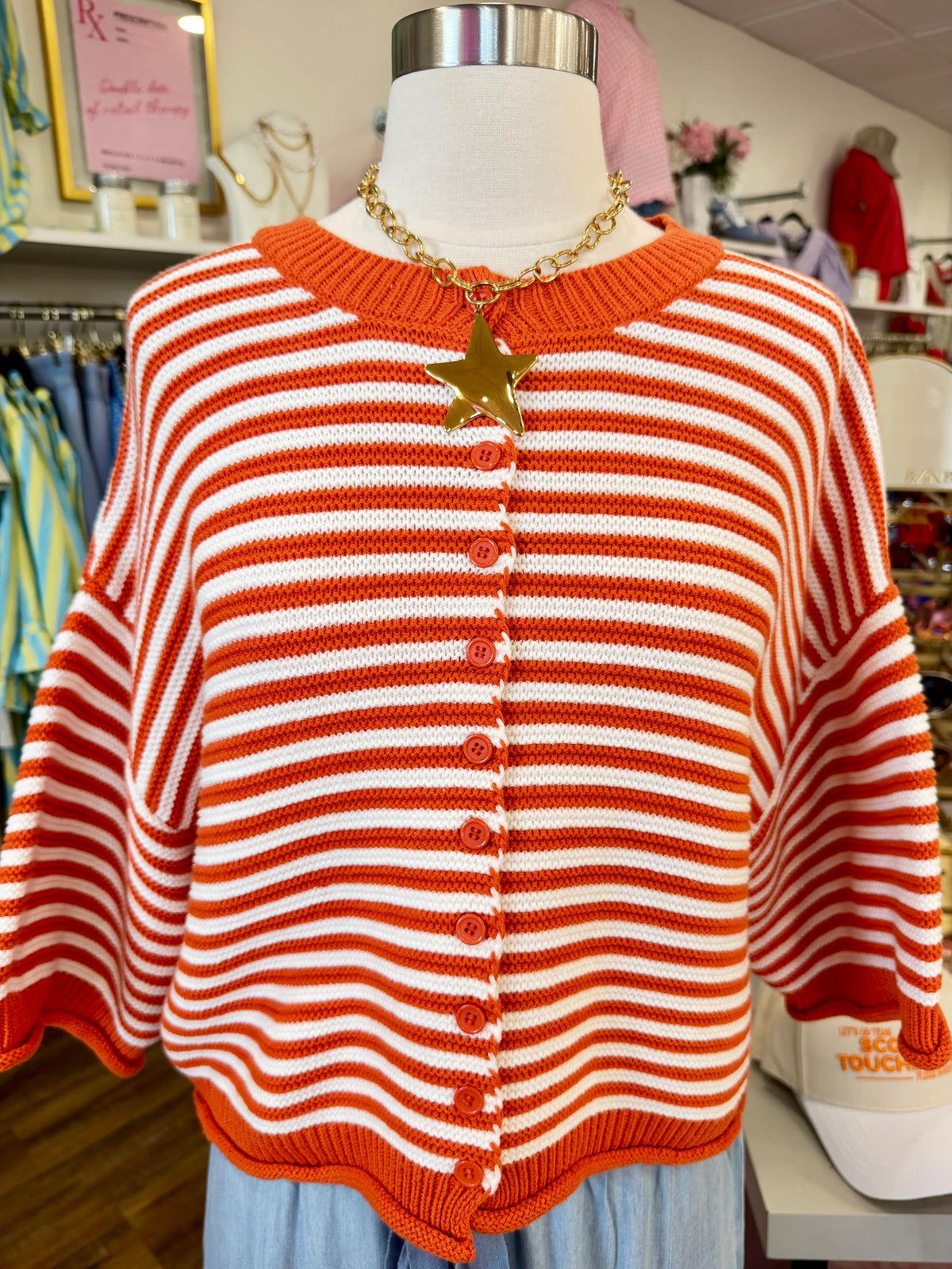 PL- Orange Stripe Half Sleeve Cardigan
