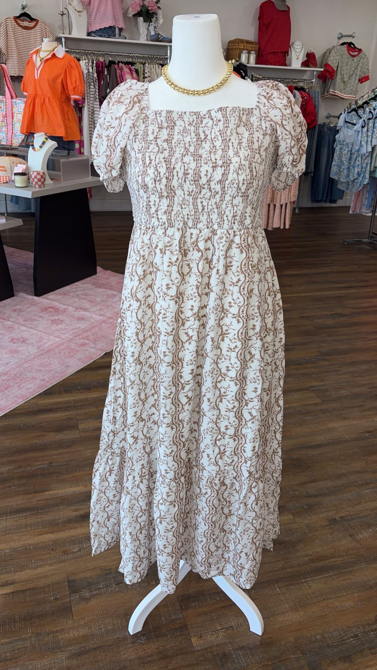 BP- Plus Brown Floral Midi Dress