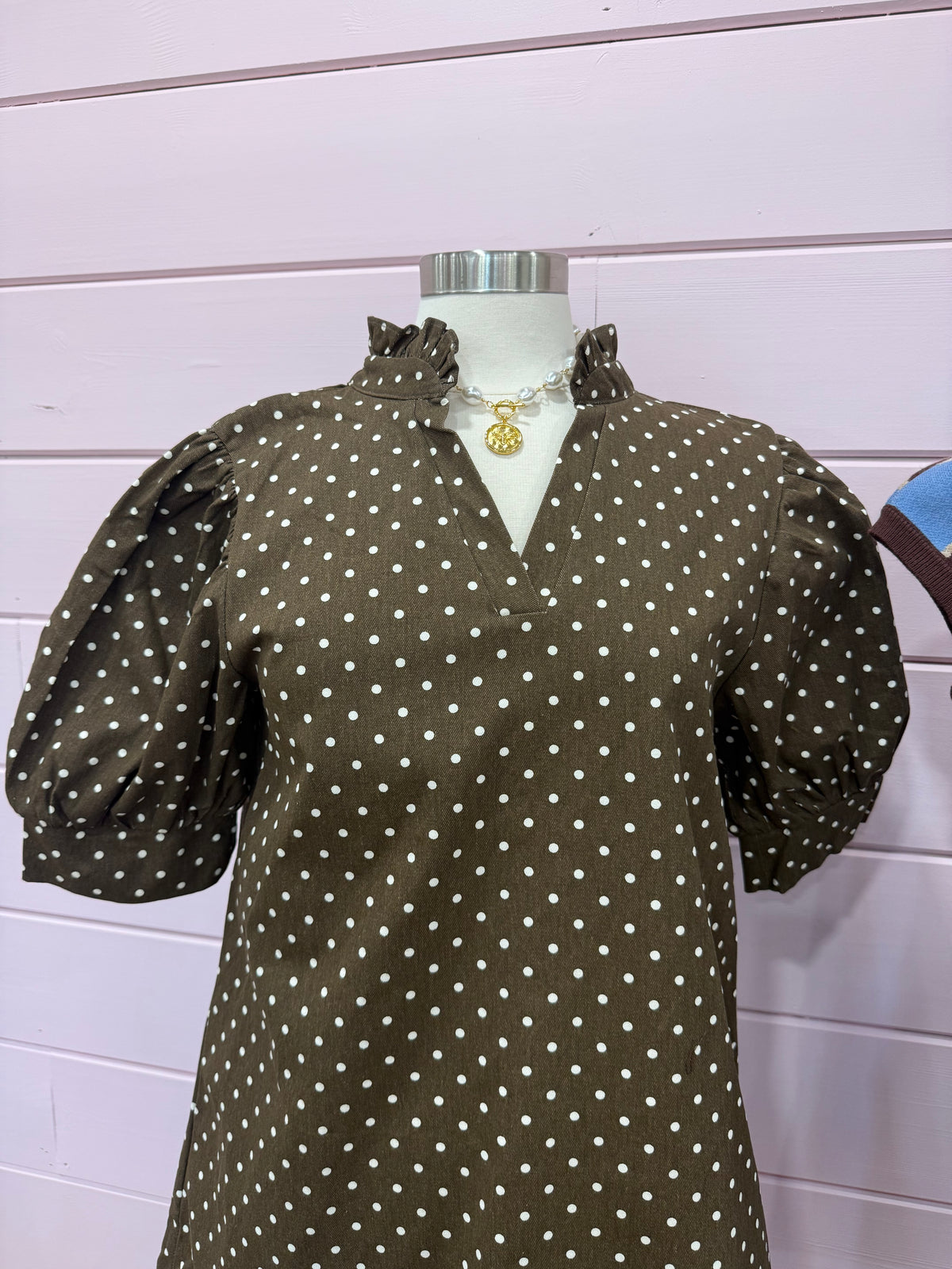 Glam- Brown Polka Dot Mini Dress
