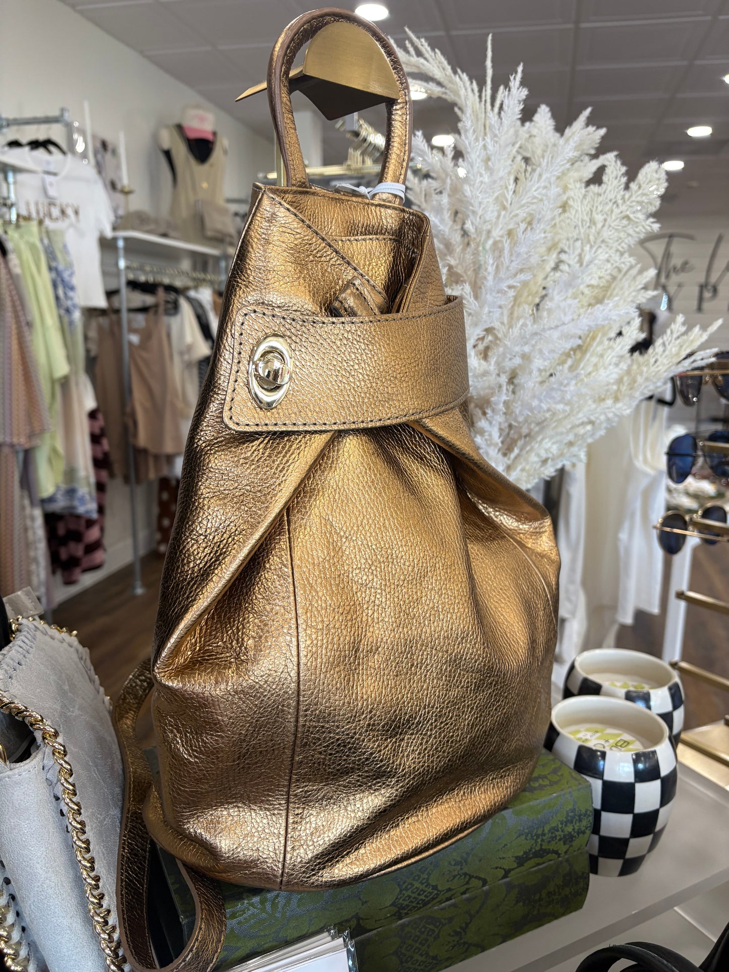Leather Foldable Backpack - Gold