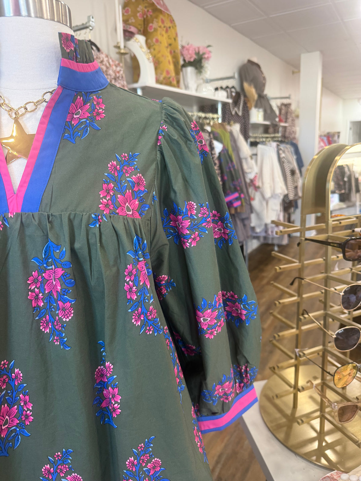 Jodifl- Olive Floral Midi Dress