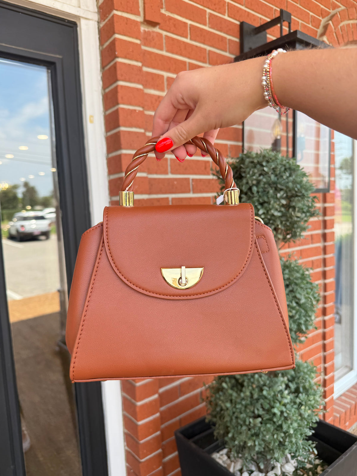 J&C- Brown Braided Handle Bag