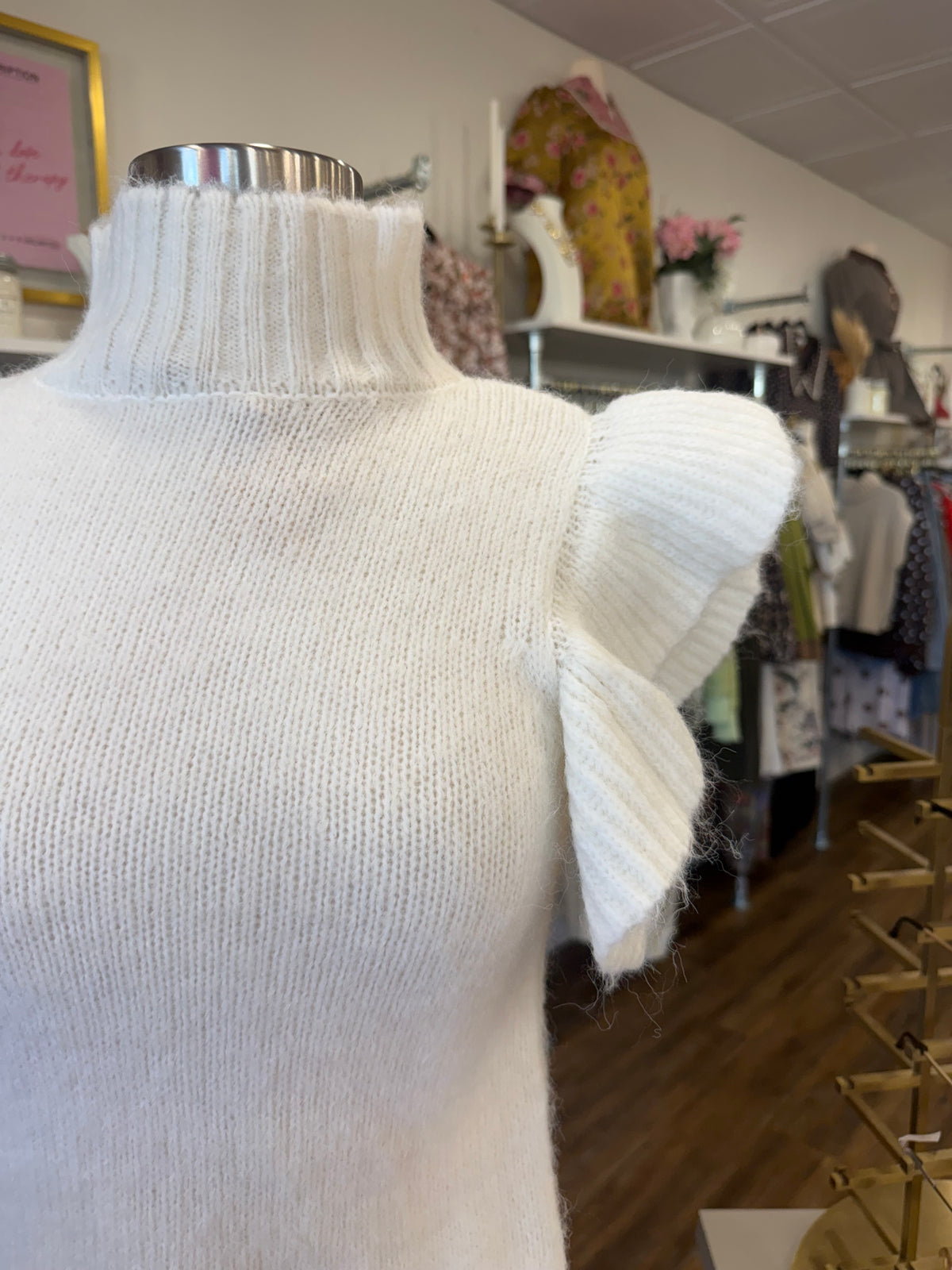 BP- Taupe Ruffle Sleeve Mockneck