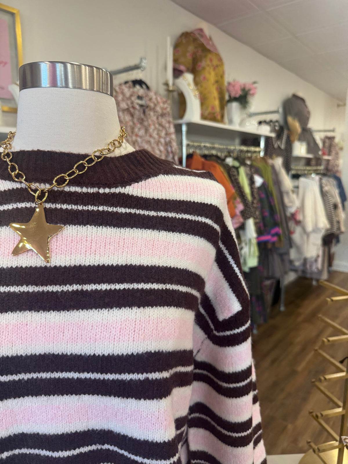BP- Pink Multi Stripe Crewneck Sweater