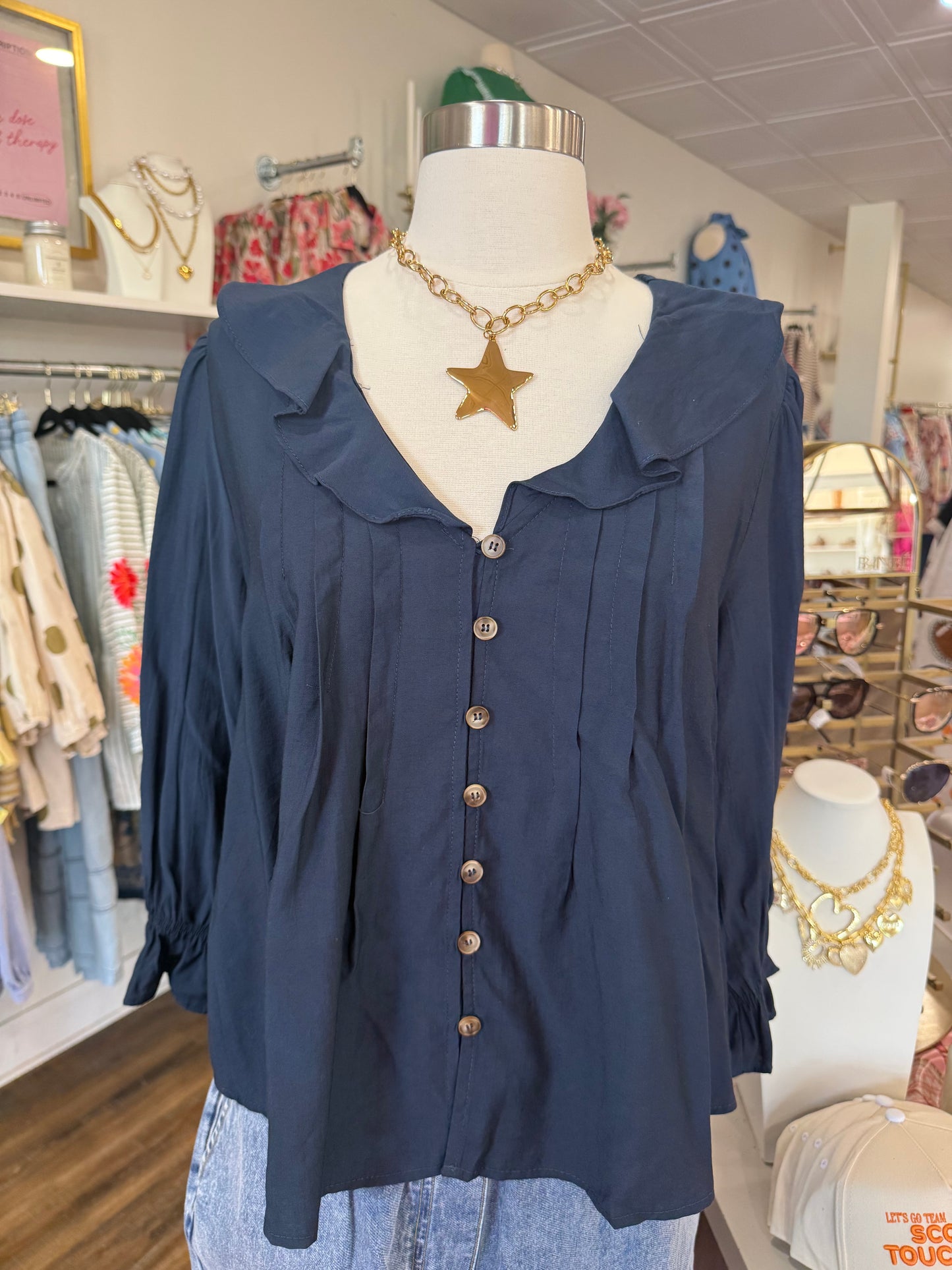 BP- Navy Ruffle Top