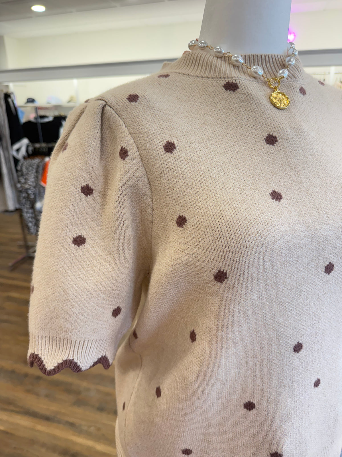 S+S- Plus Taupe Polka Dot Sweater Top