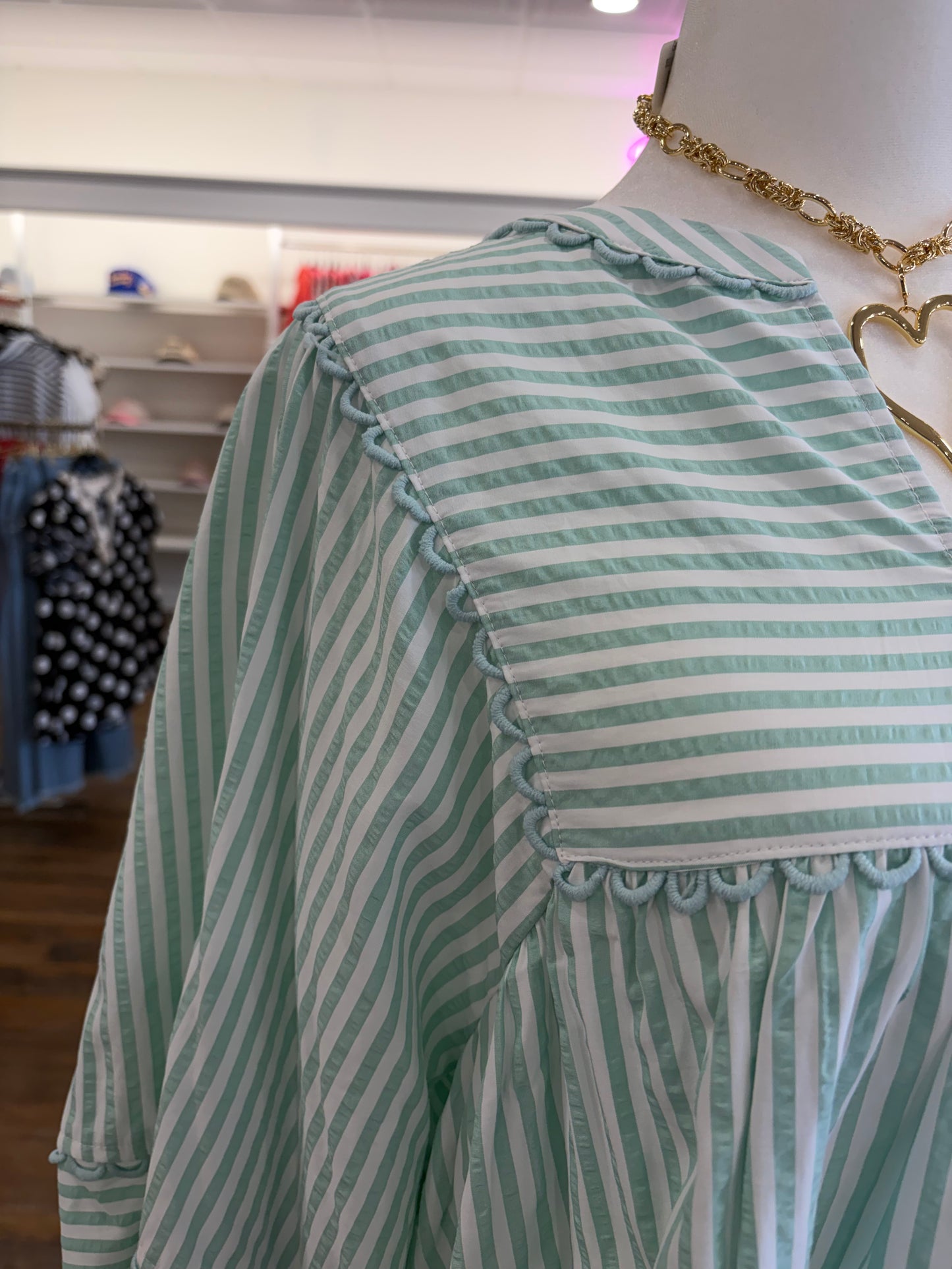 Oddi- Sage Mint Stripe Balloon Top