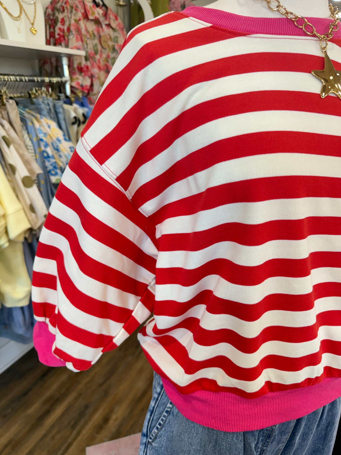 Glam- Red Stripe Bubble Sweatshirt