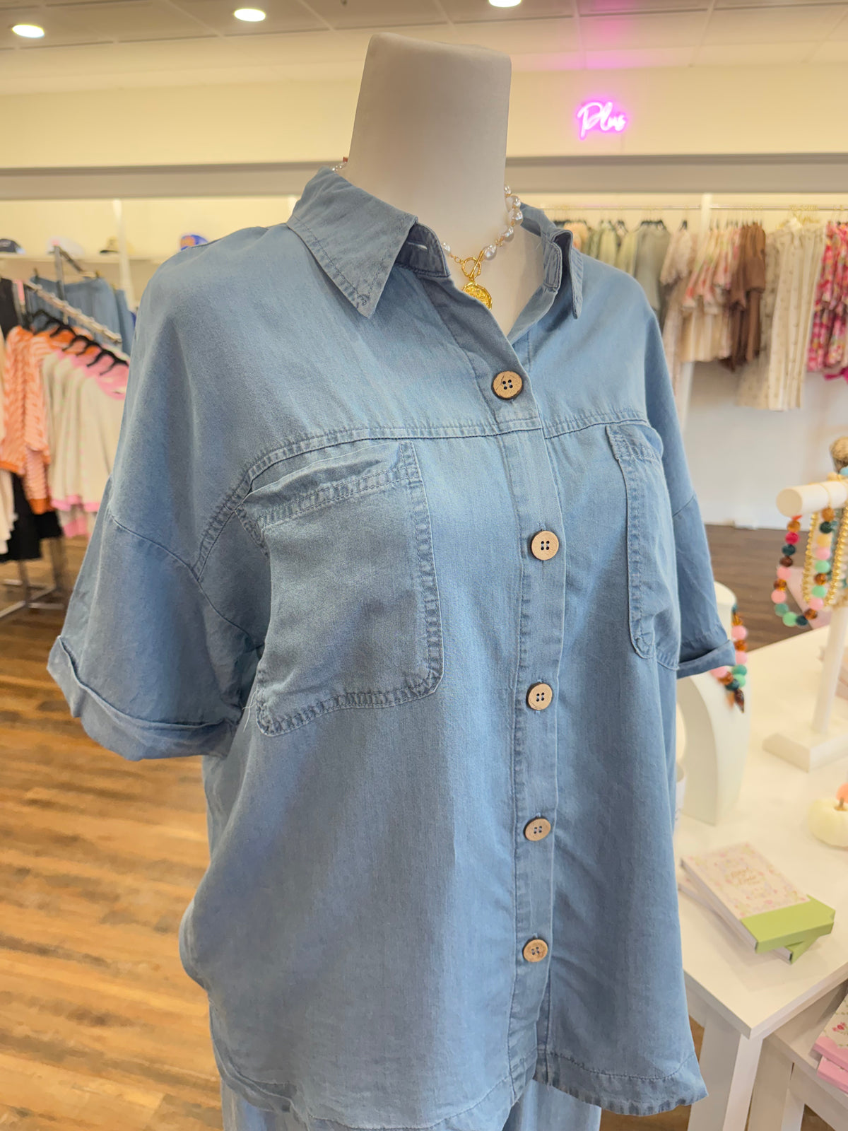 BP- Plus Denim Button Down Top