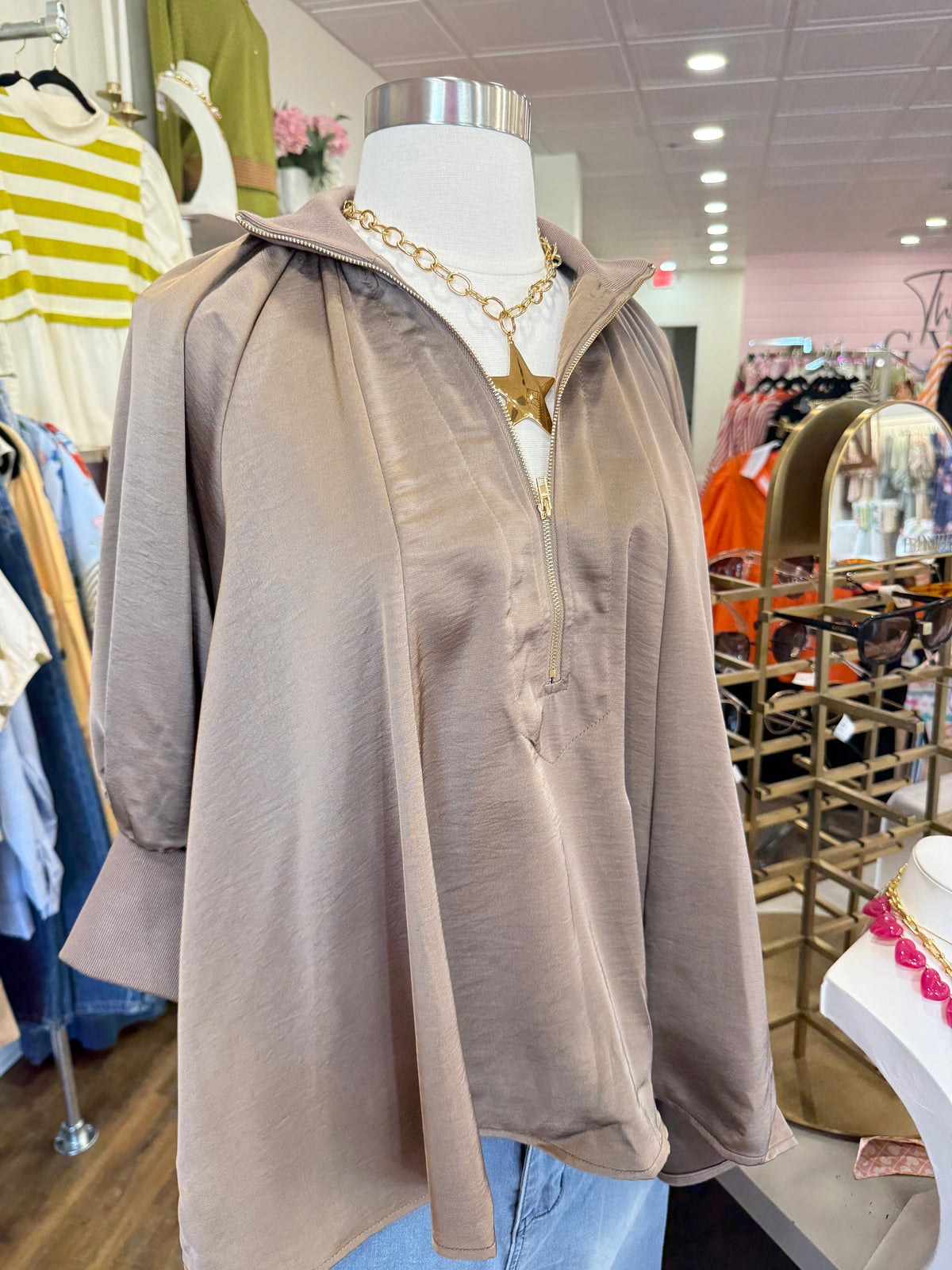 Glam- Mocha Mock Neck Half Zip