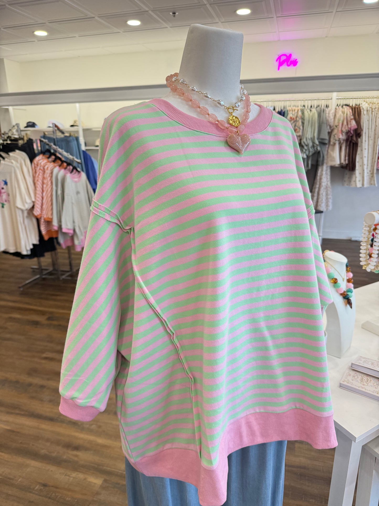 Oddi- Plus Pink Stripe Knit Top