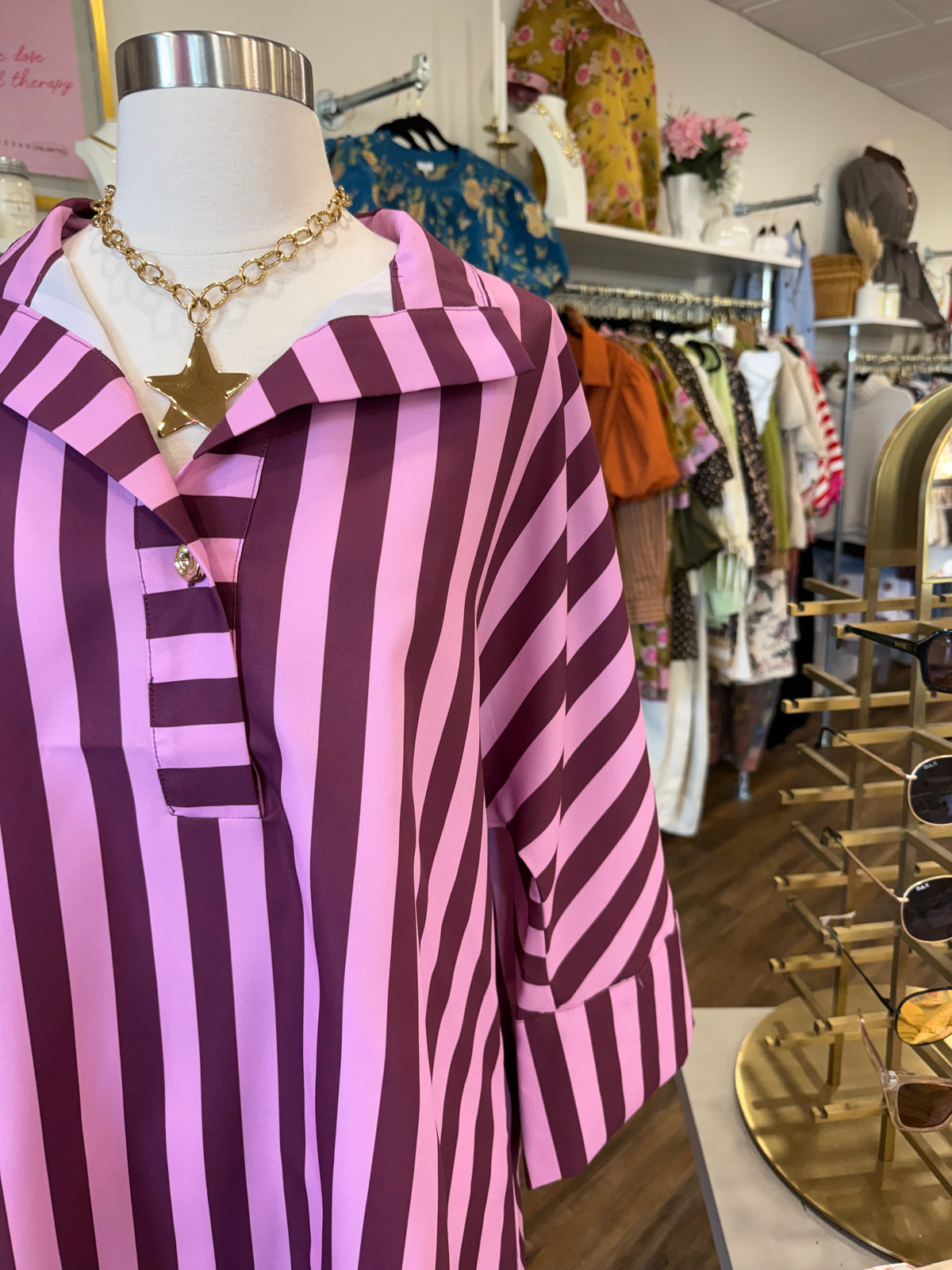 Glam- Oversized Plum Stripe Top
