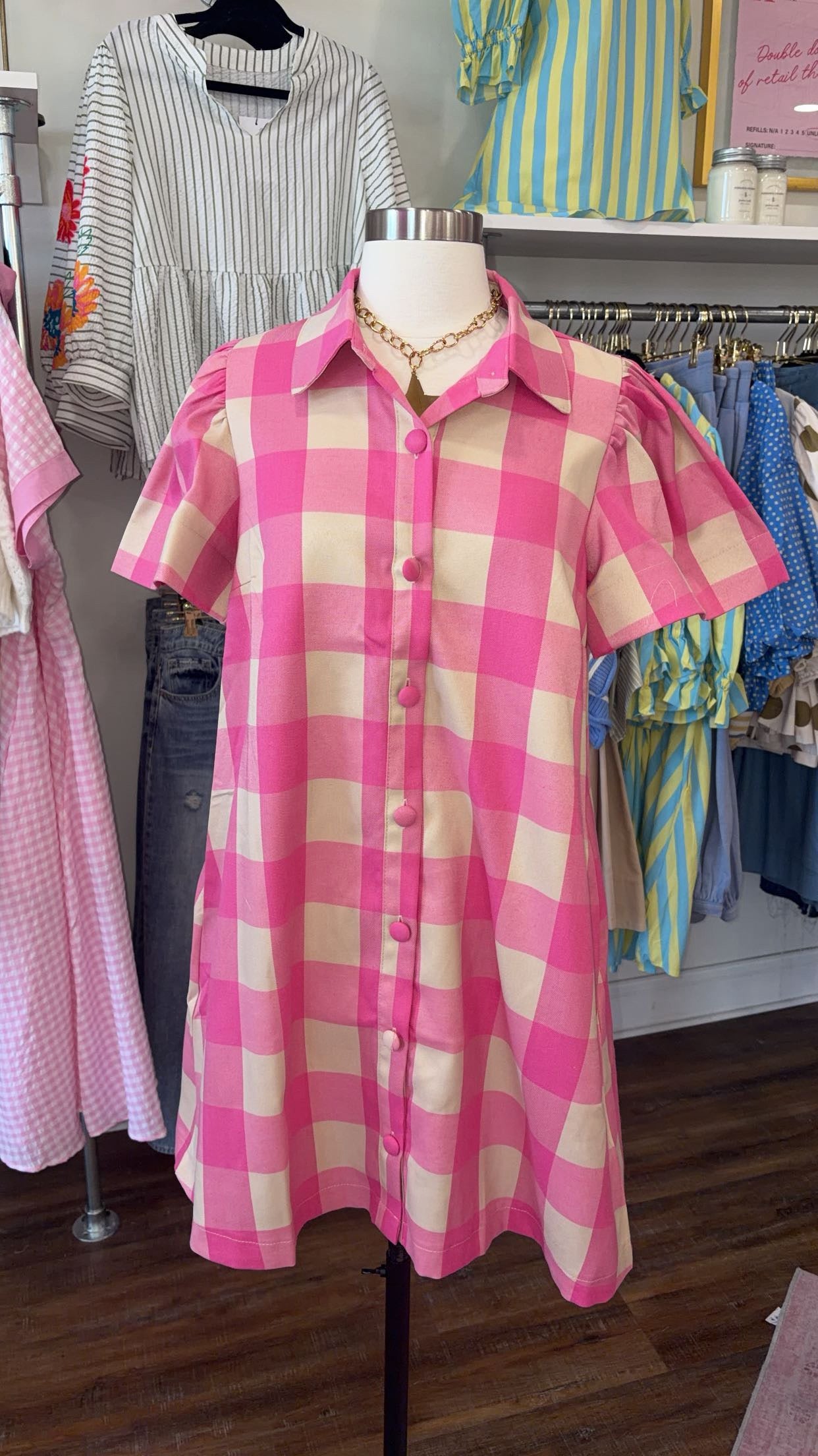 Glam- Pink Checkered Mini Dress