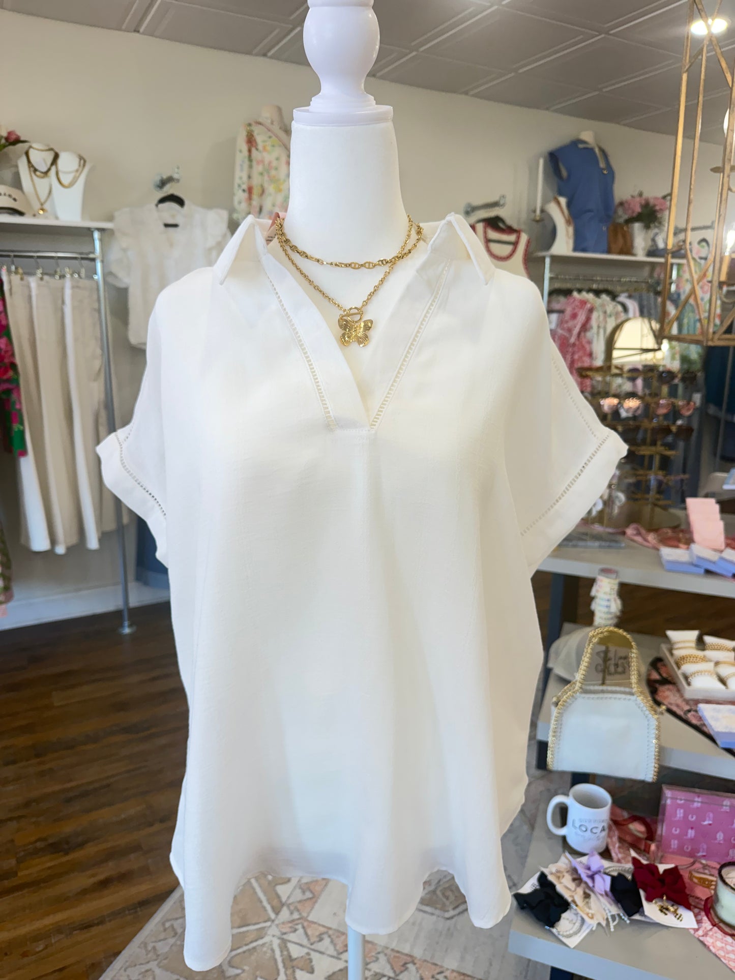 Blue Pepper Plus-White Collared V-Neck Top