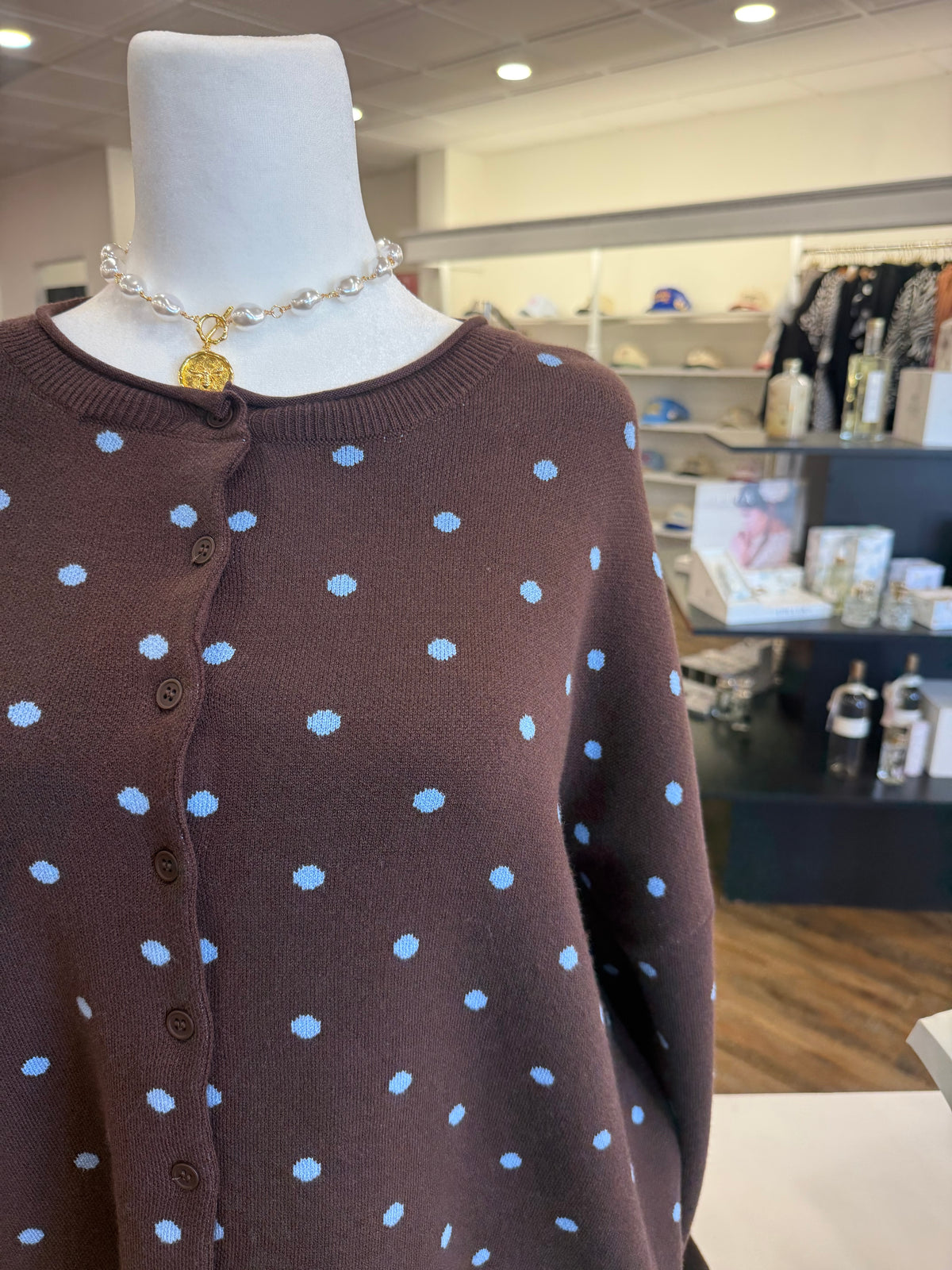 WM- Plus Brown & Sky Blue Polka Dot Cardigan