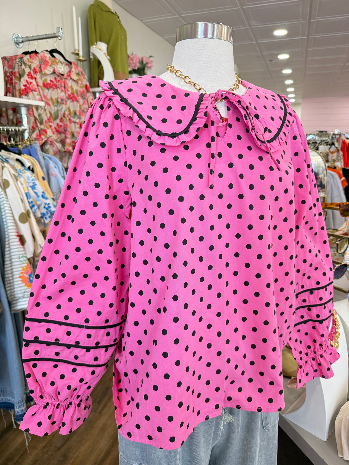 Jodifl- Bubble Gum Polka Dot Top