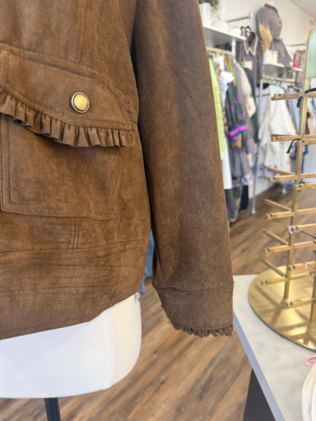 Jodifl- Camel Peter Pan Collar Suede Jacket