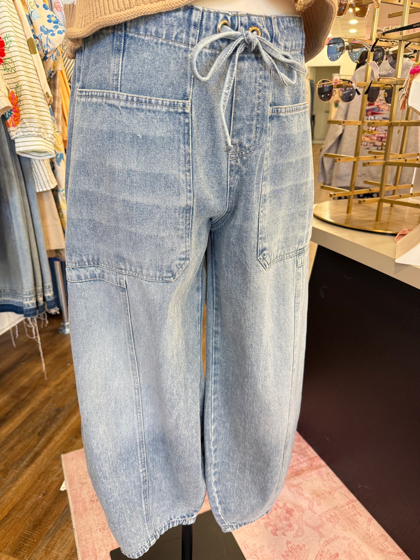 Bluivy- Drawstring Barrel Jeans