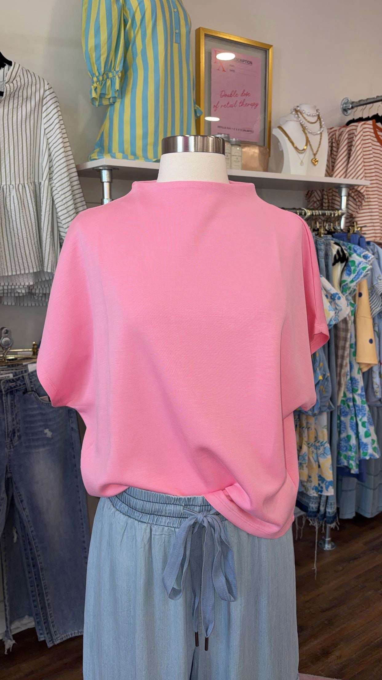 Glam- Pink Mock Neck Top