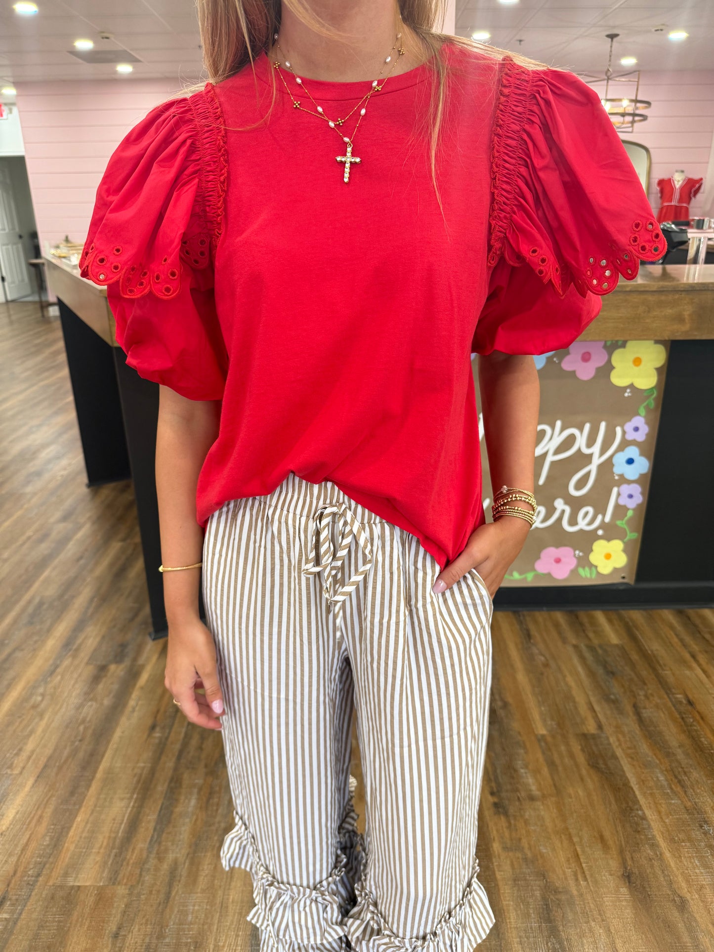 Oddi- Red Crew Neck with Bubble Sleeve