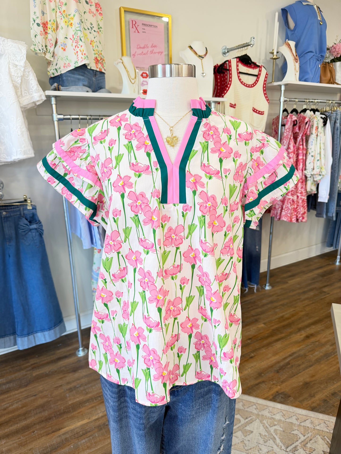 66DISCO Pink Floral Ruffled Blouse