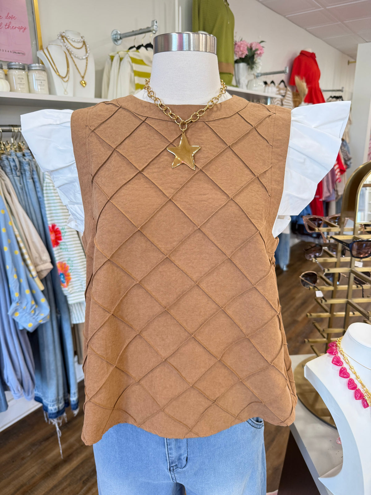 Oddi- Camel Faux Suede Top