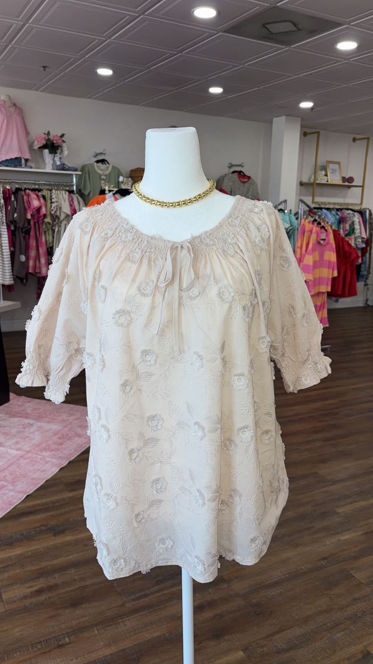 BP- Plus Khaki Floral Embroidered Top