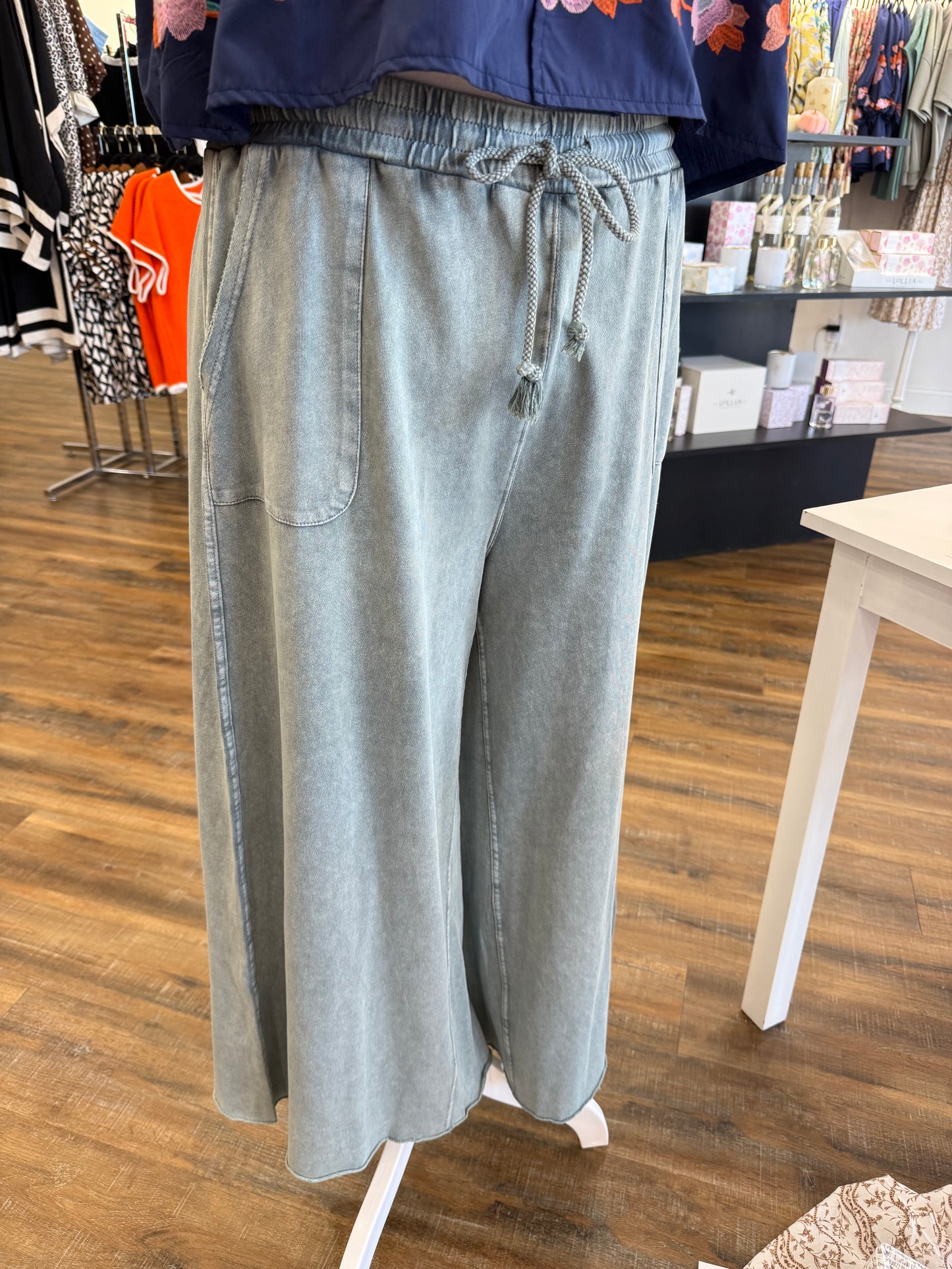 Easel- Plus Faded Teal Wide Leg Pants