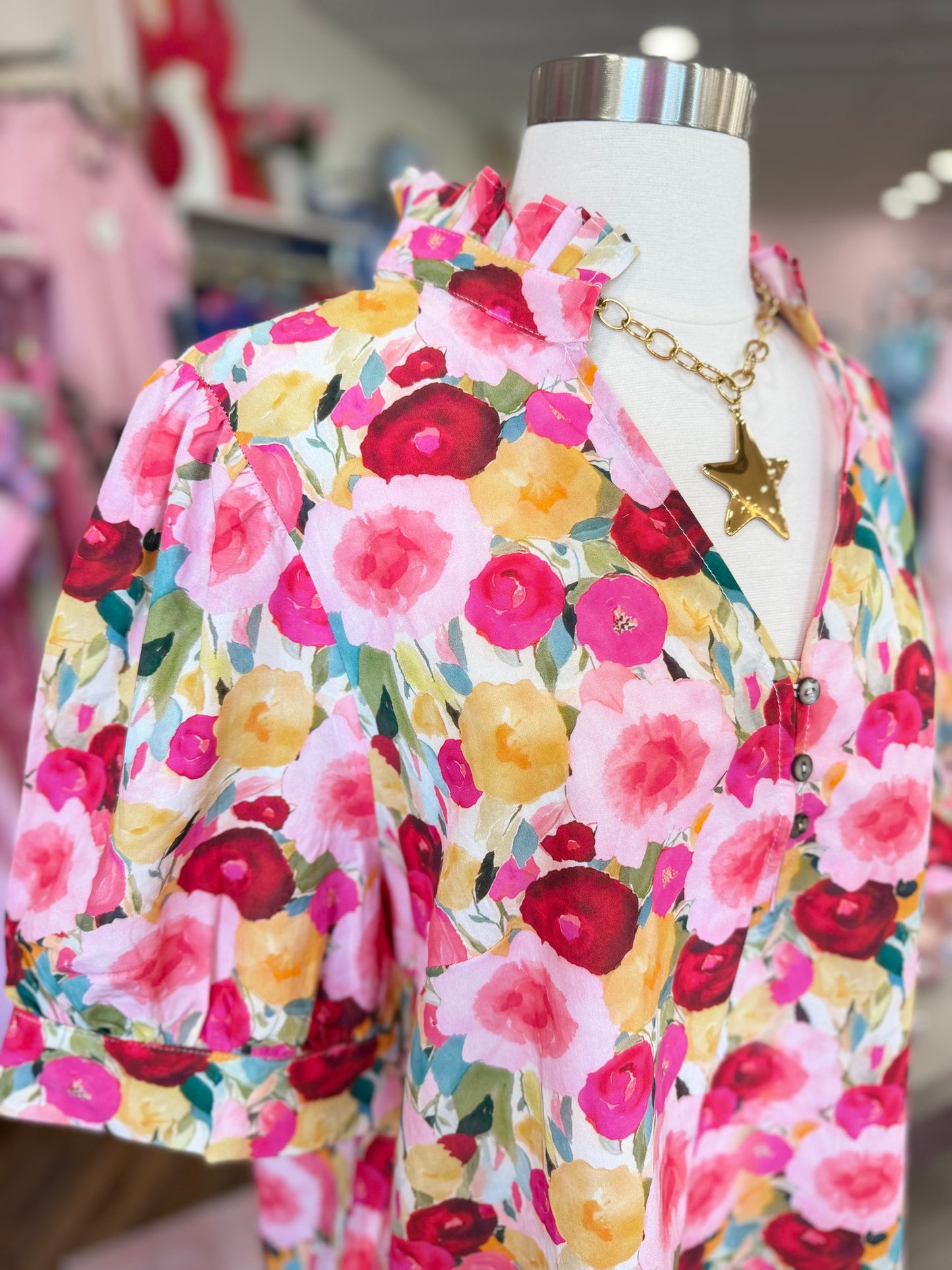 1W- Plus Pink Floral Frilled Top