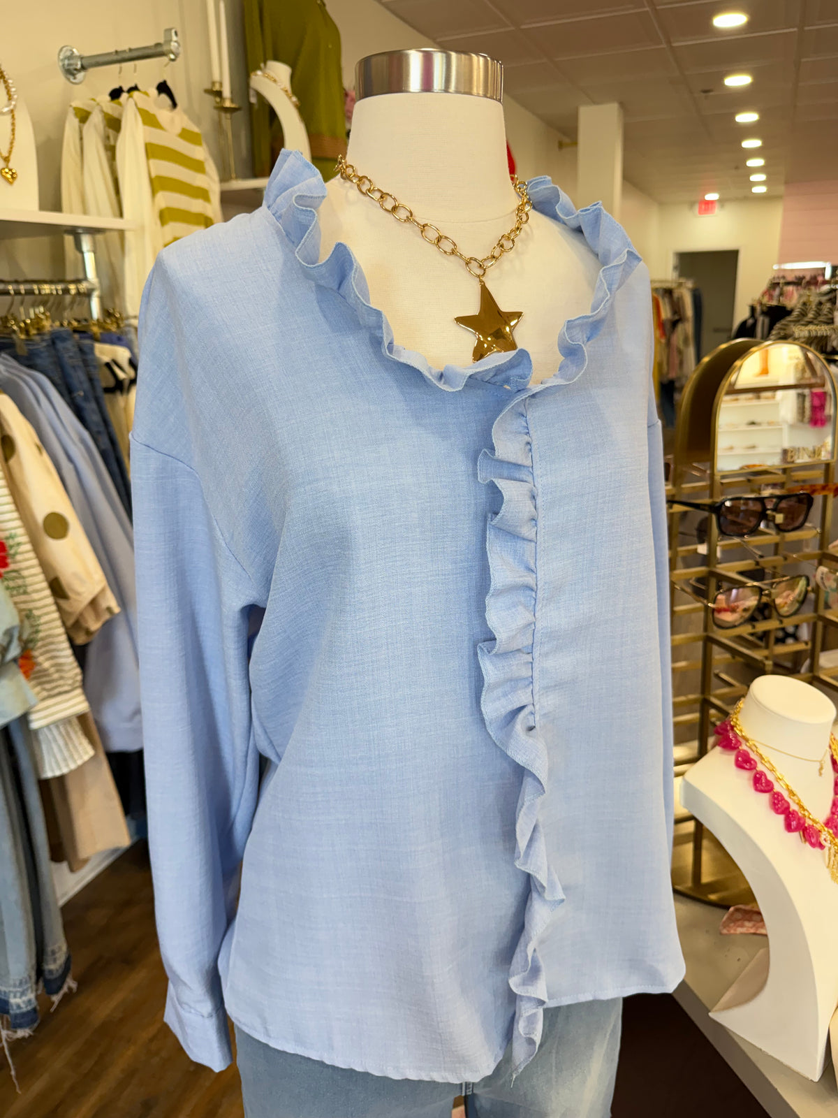 LS- Blue Ruffle Top