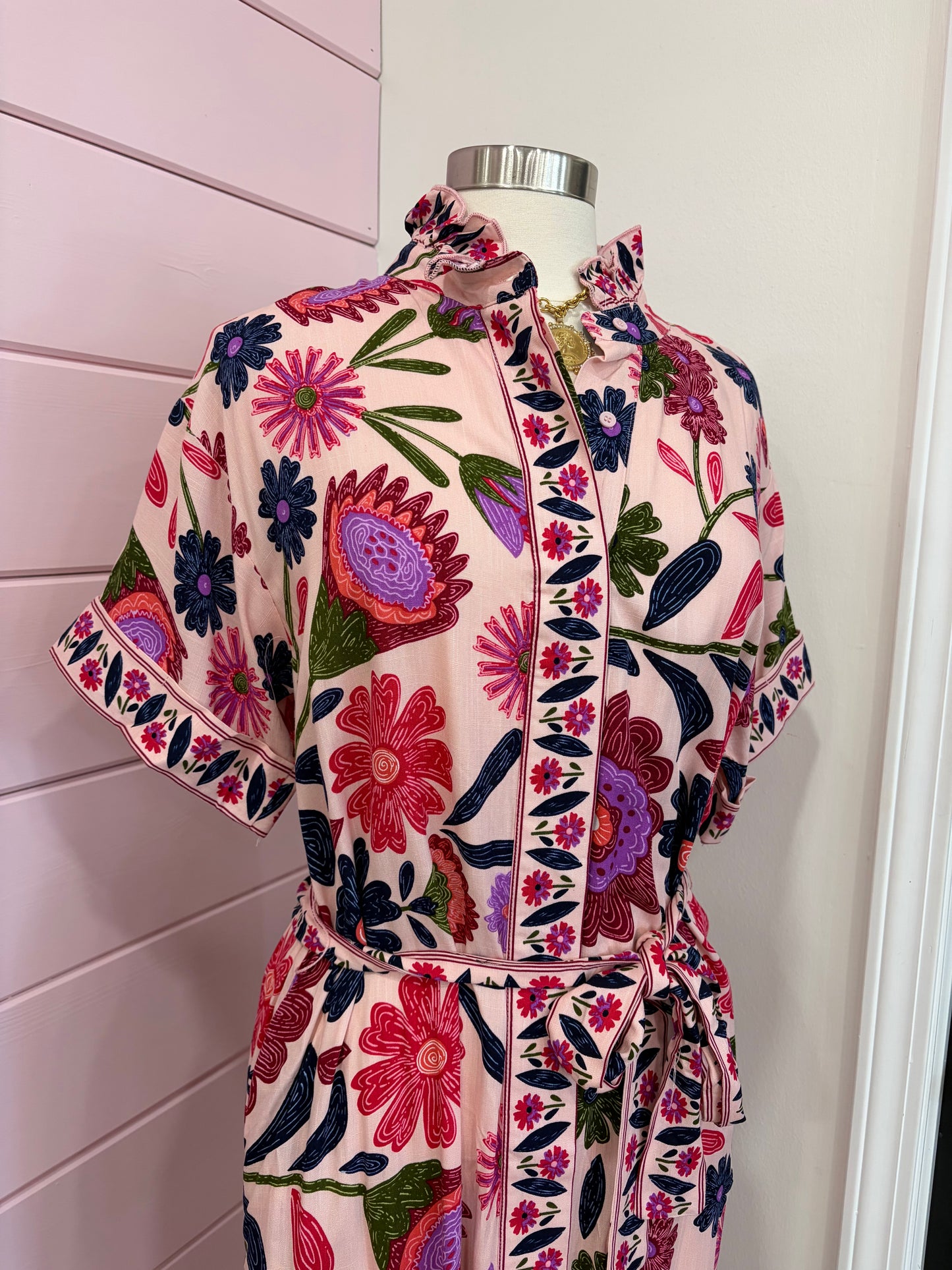 Glam- Pink Floral Midi Dress