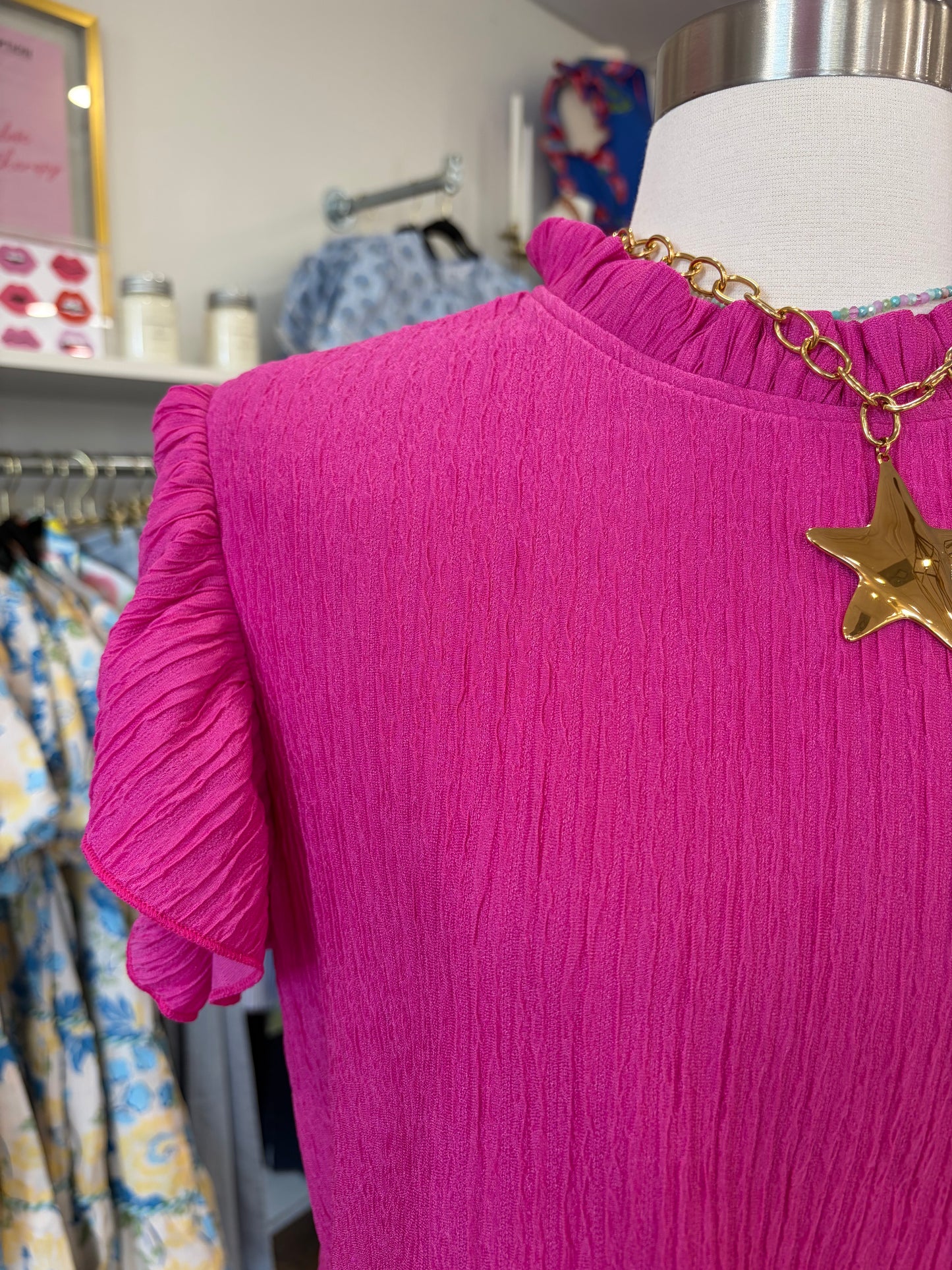 1W- Rose Red Textured Blouse