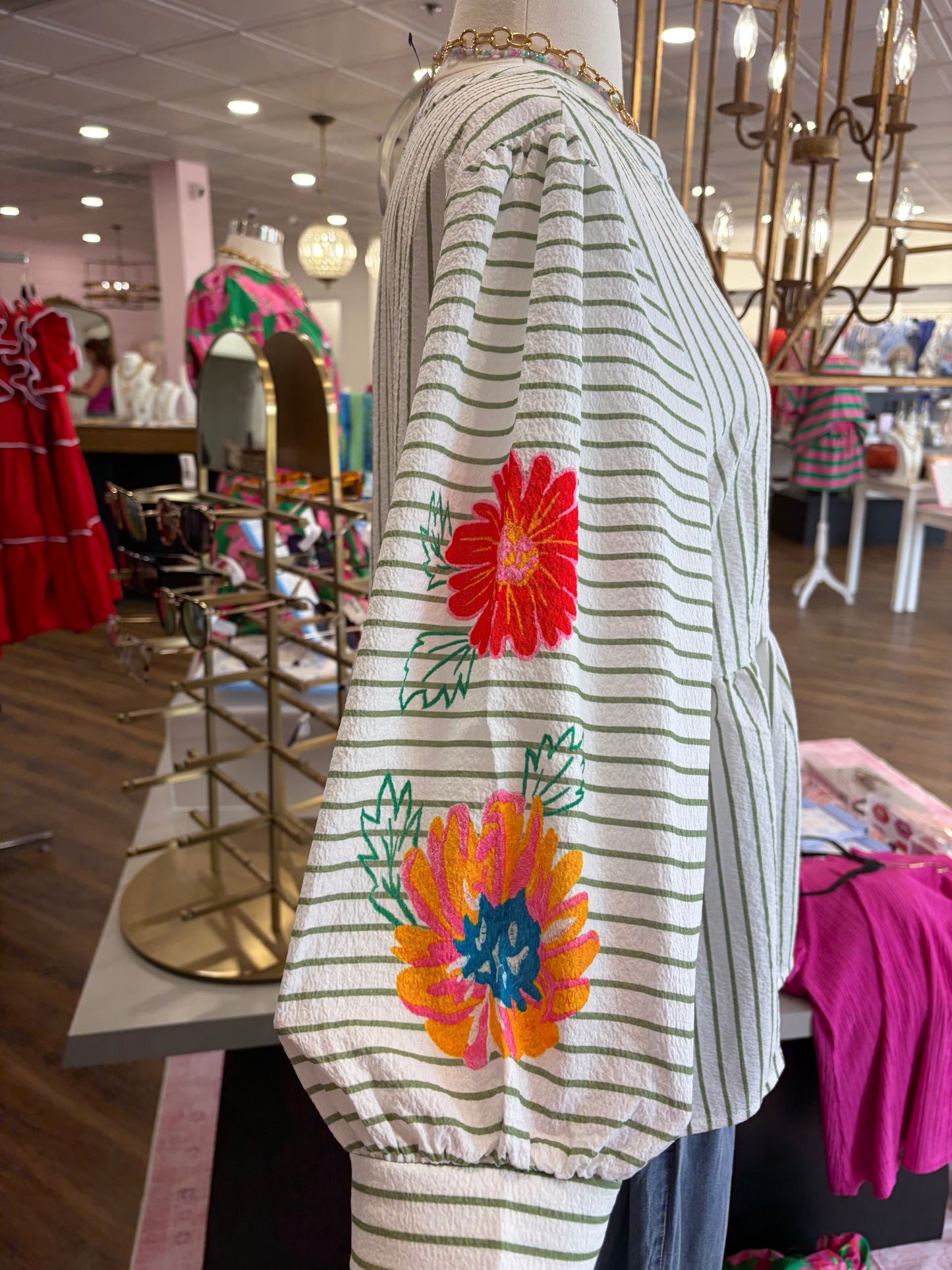 Aapparella- Striped Floral Print Blouse