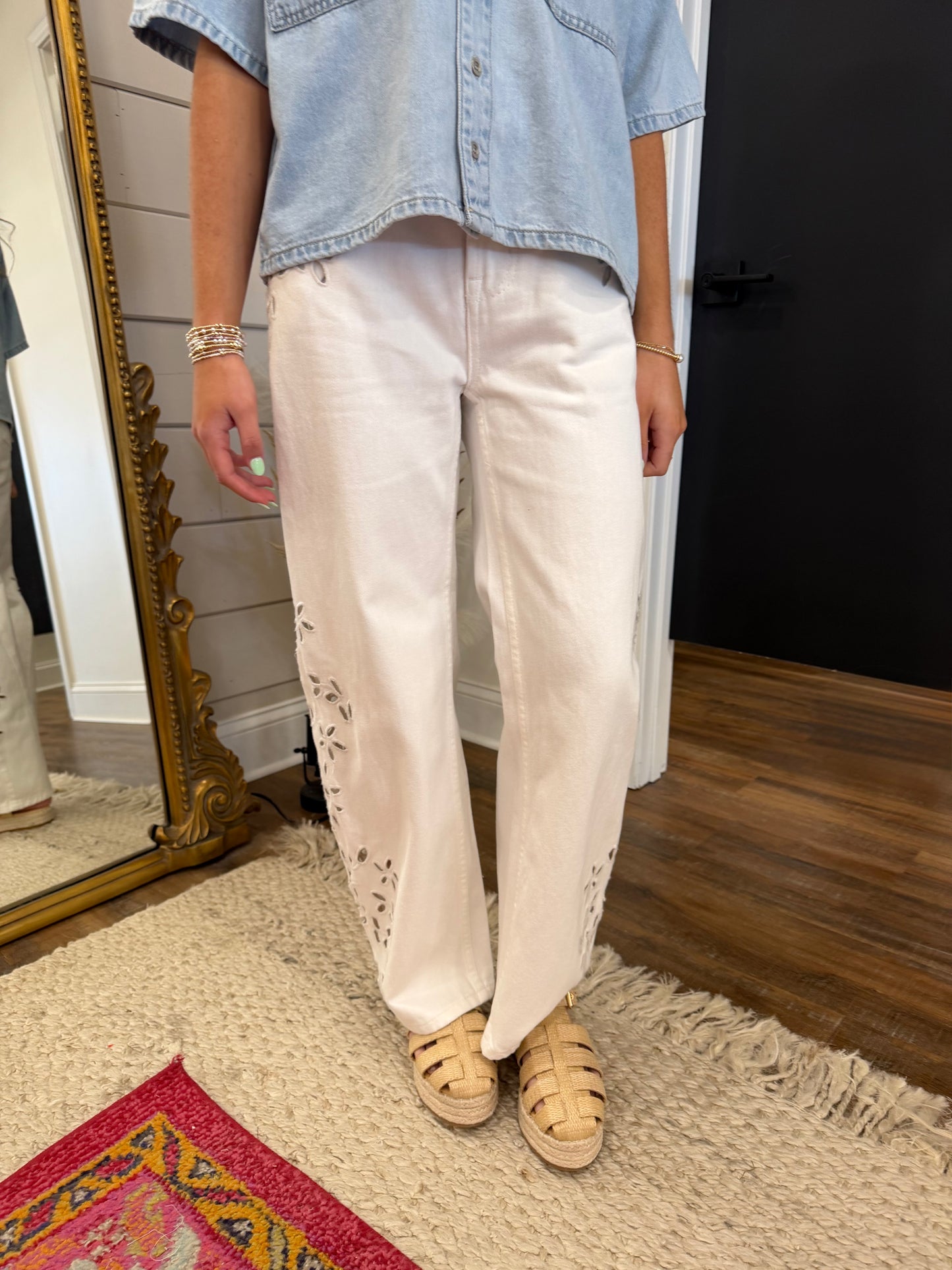 High Rise Barrel Embroidered Jean