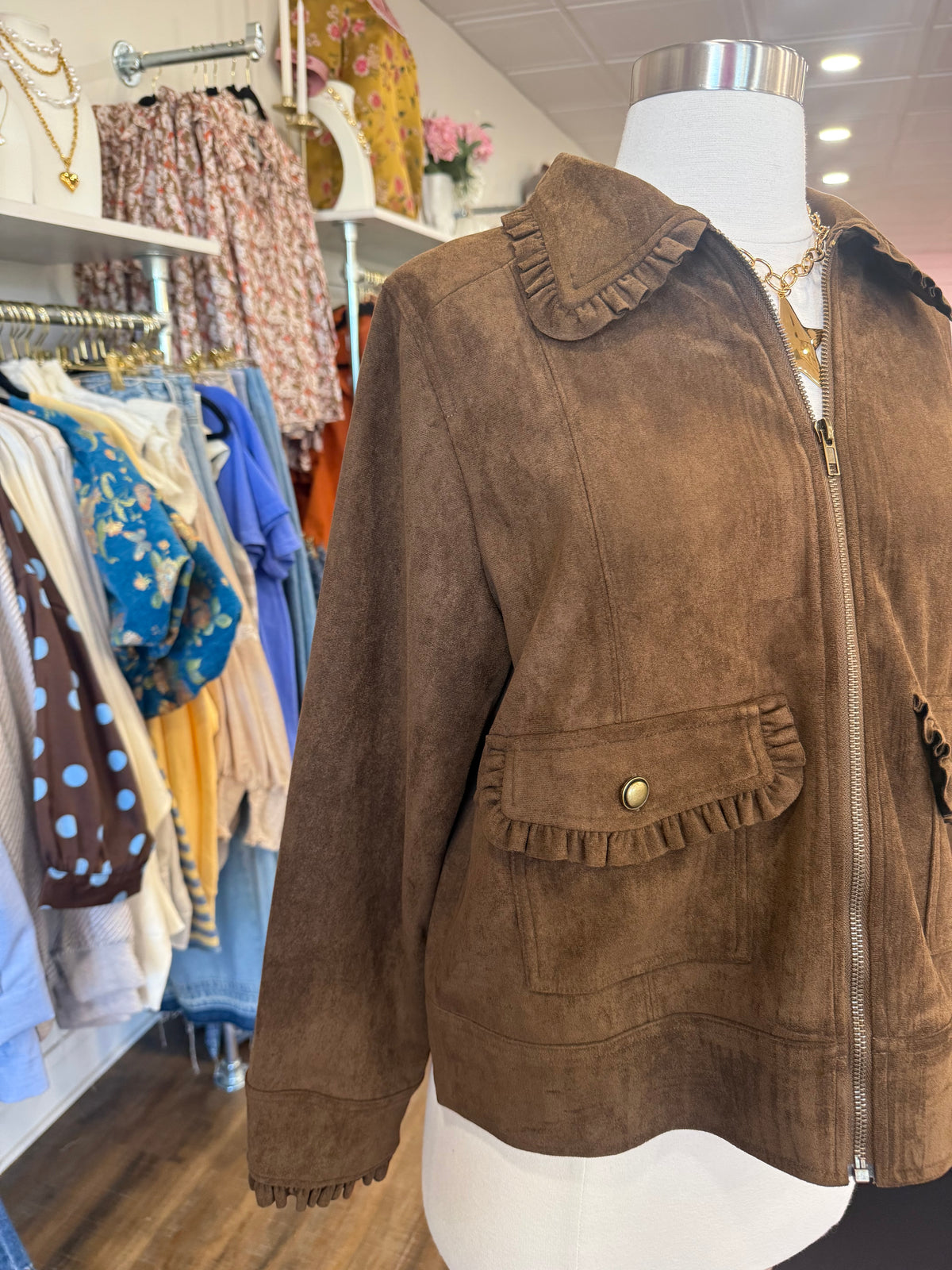 Jodifl- Camel Peter Pan Collar Suede Jacket