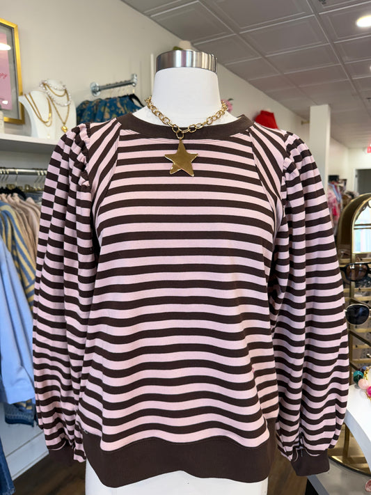 Jodifl- Brown & Pink Stripe Top