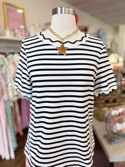 LDC- Black Striped & Scalloped Top
