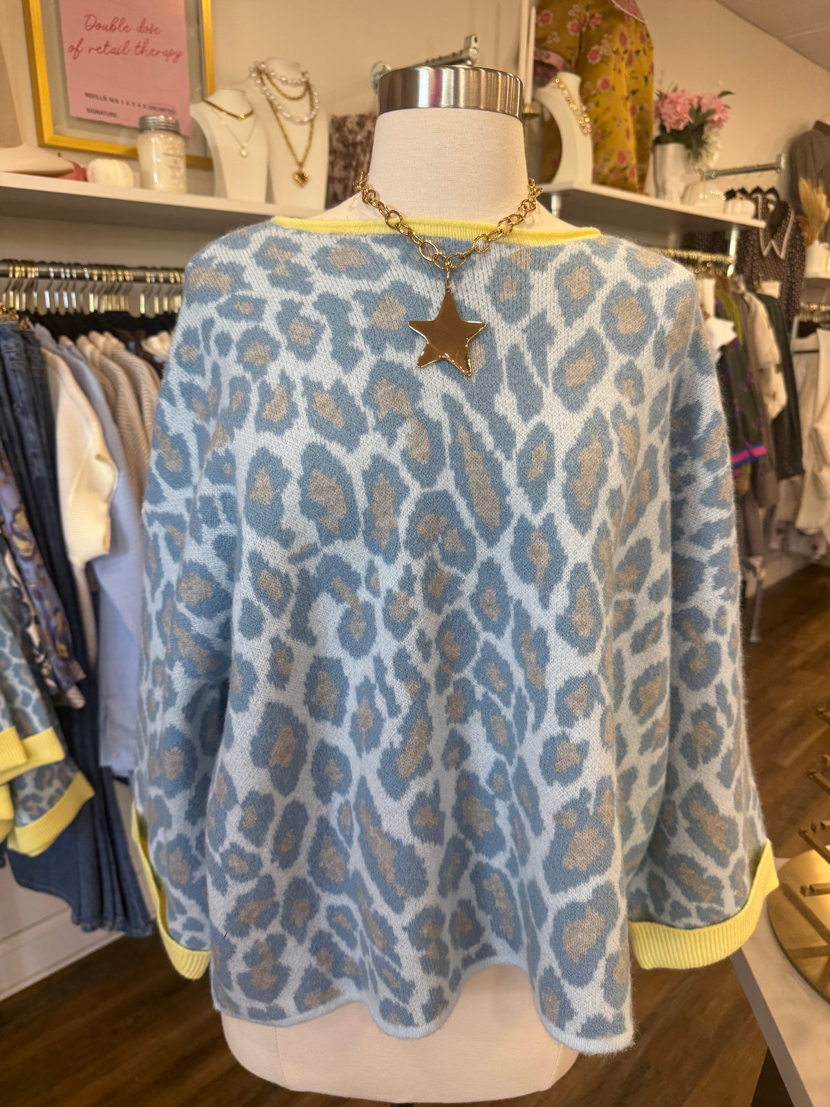 Bibi- Blue Leopard Sweater