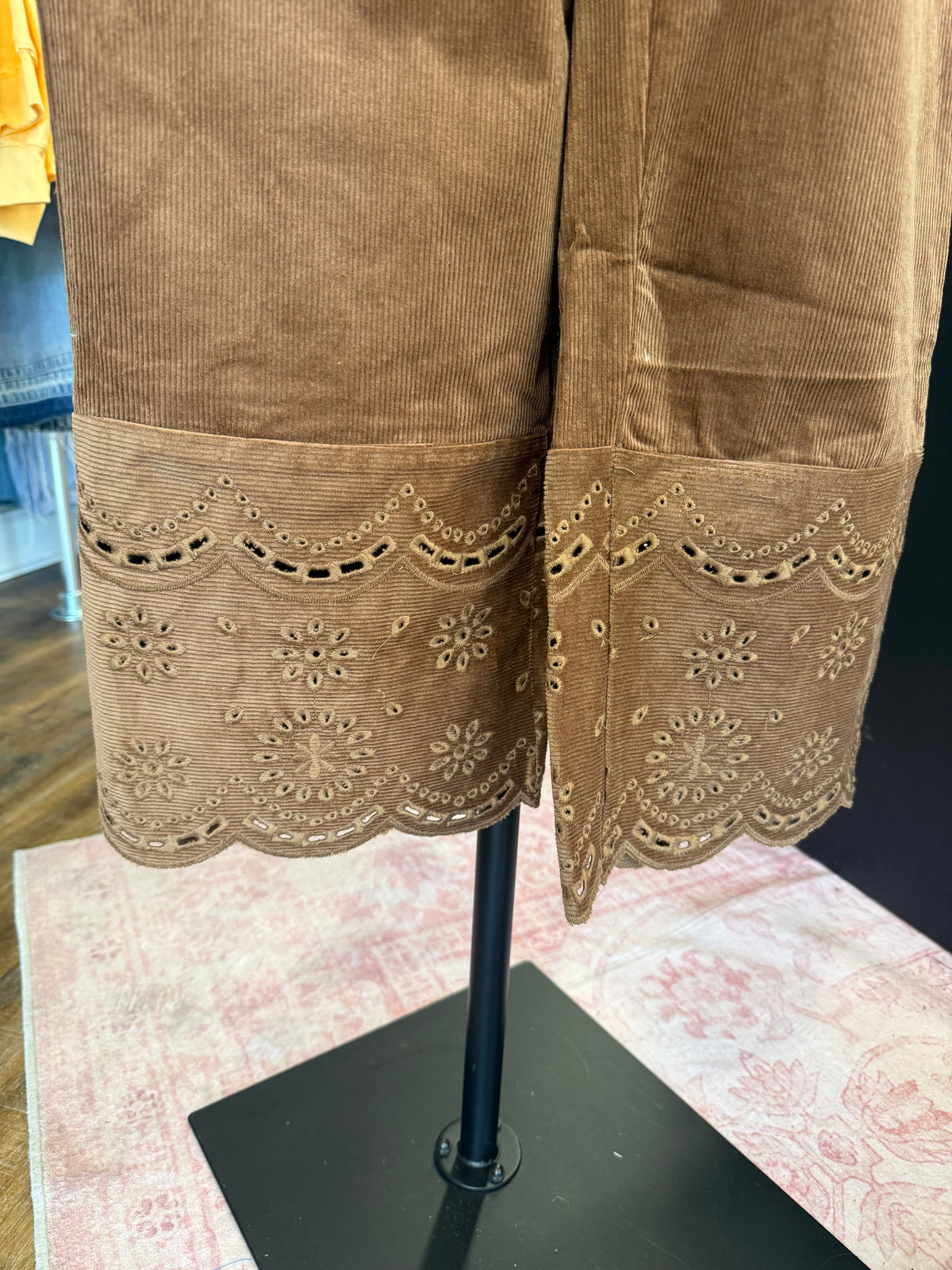 ES- Brown Corduroy Eyelet Hem Pants