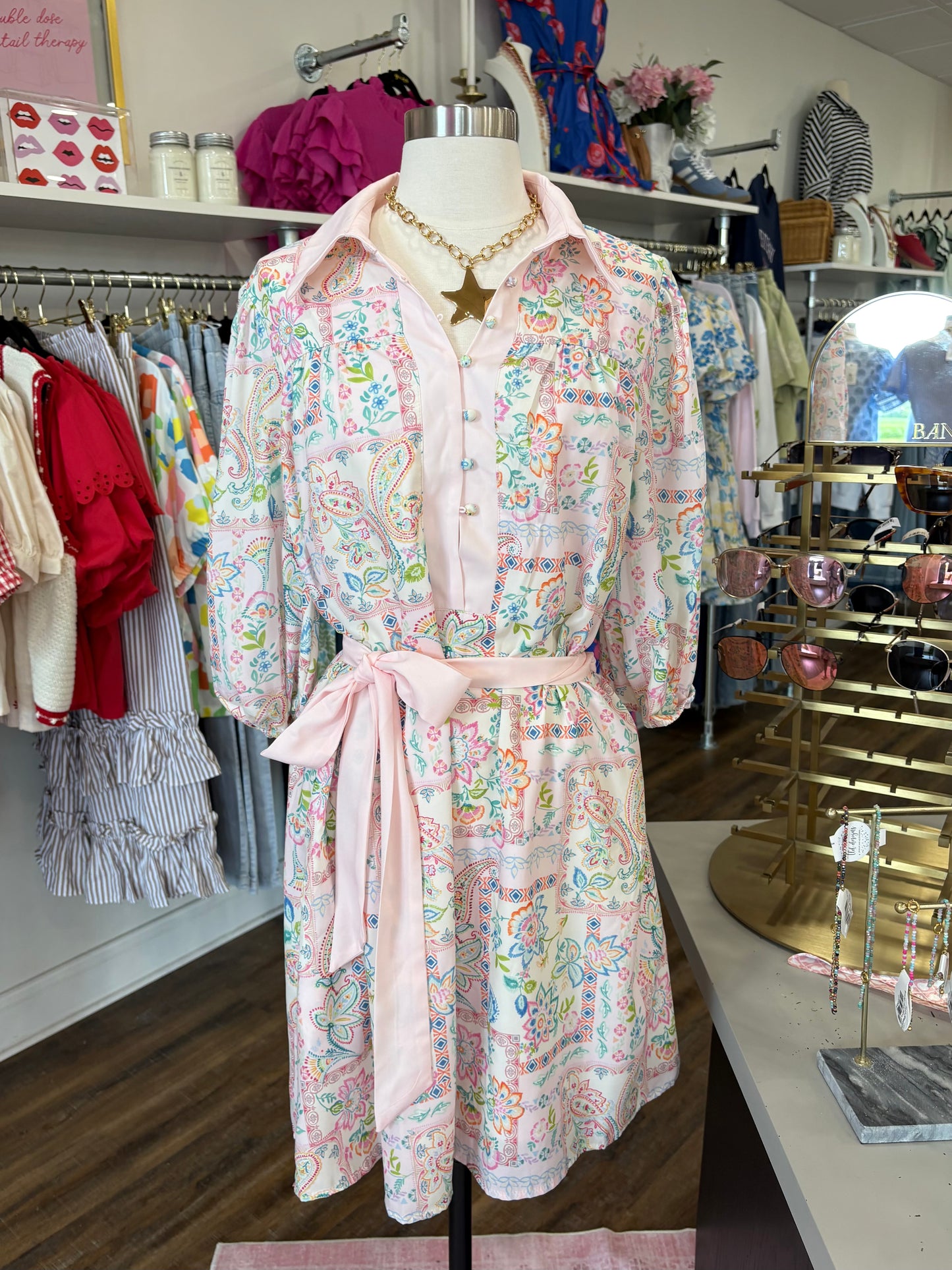 LAS- Floral Belted Mini Dress