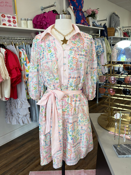 LAS- Floral Belted Mini Dress
