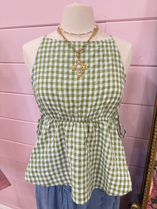BP- Green Gingham Babydoll Top