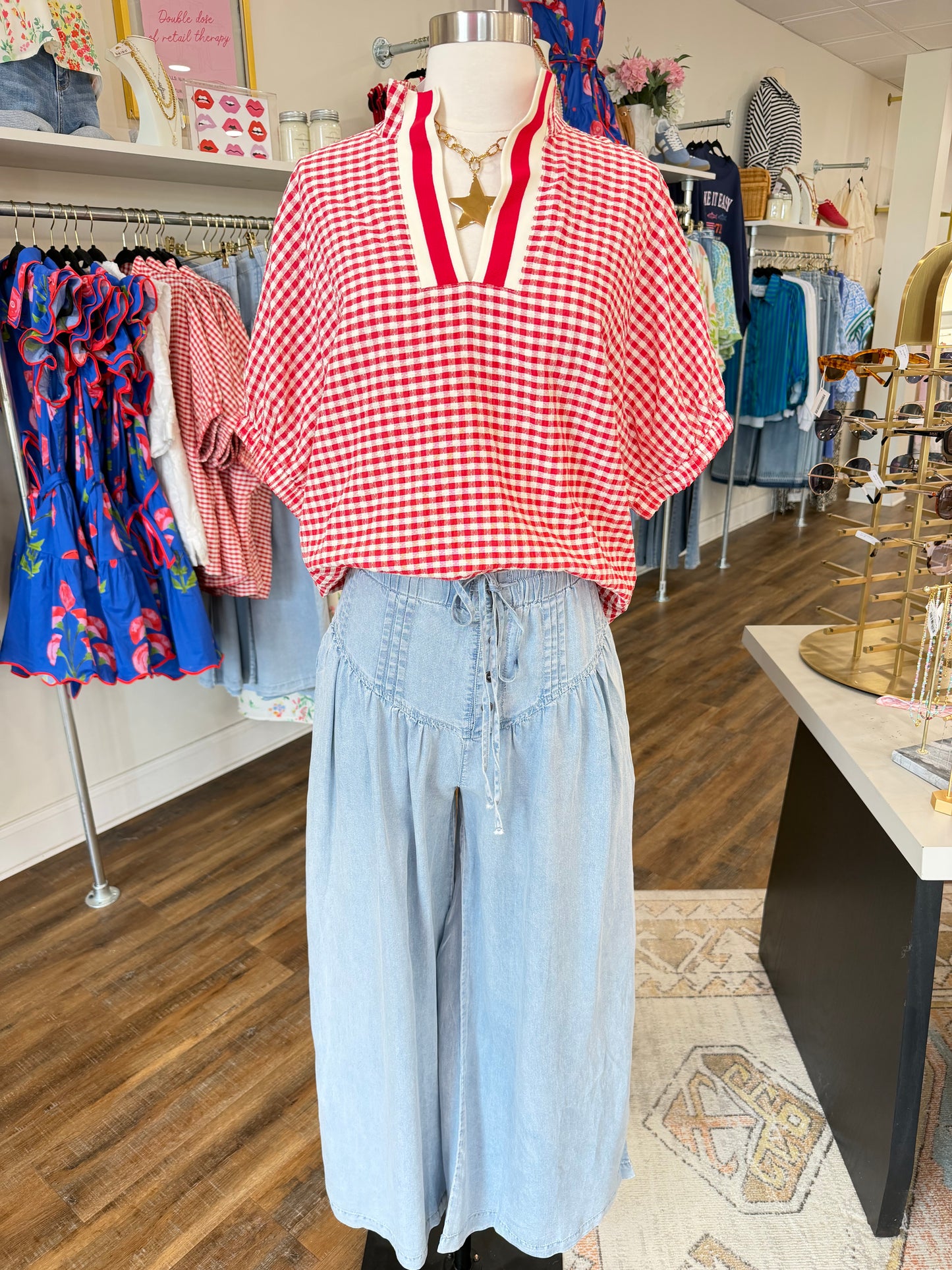 Doe and Rae- Denim Wide Leg Pants with buttons