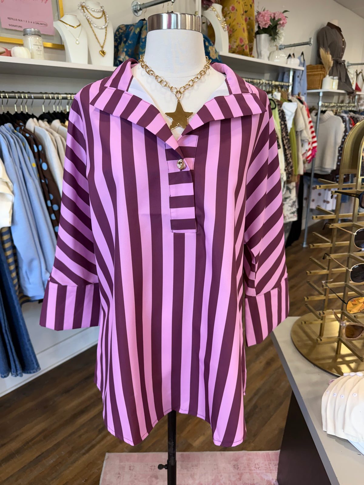 Glam- Oversized Plum Stripe Top