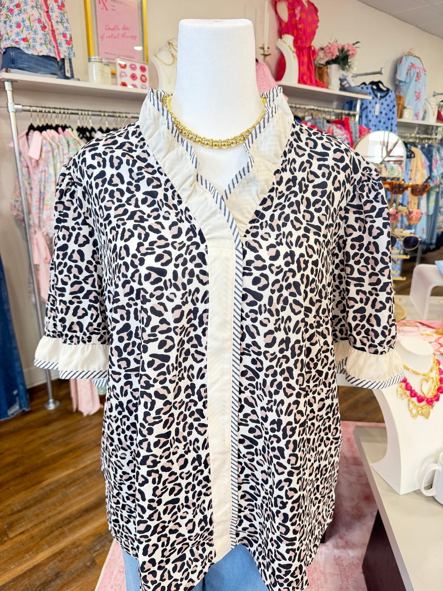 66 Disco- Plus Leopard Ruffle Top